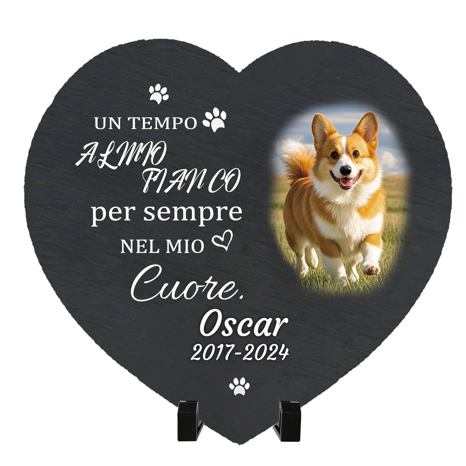 Lapide Personalizzata per Animali Domestici - Targa Commemorativa Quadrata con Foto e Nome - Regalo per la Perdita di Un Cane - Decorazione per Cimitero per Animali (Style F)