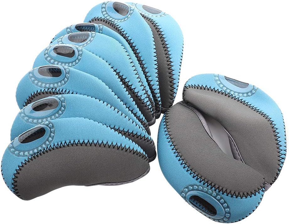 Bnineteenteam Golfball Neoprene Cover Headcovers Protective Cover with Numbers for Identification Set of 10 pcs/Set(Gray+Light Blue) Stuff