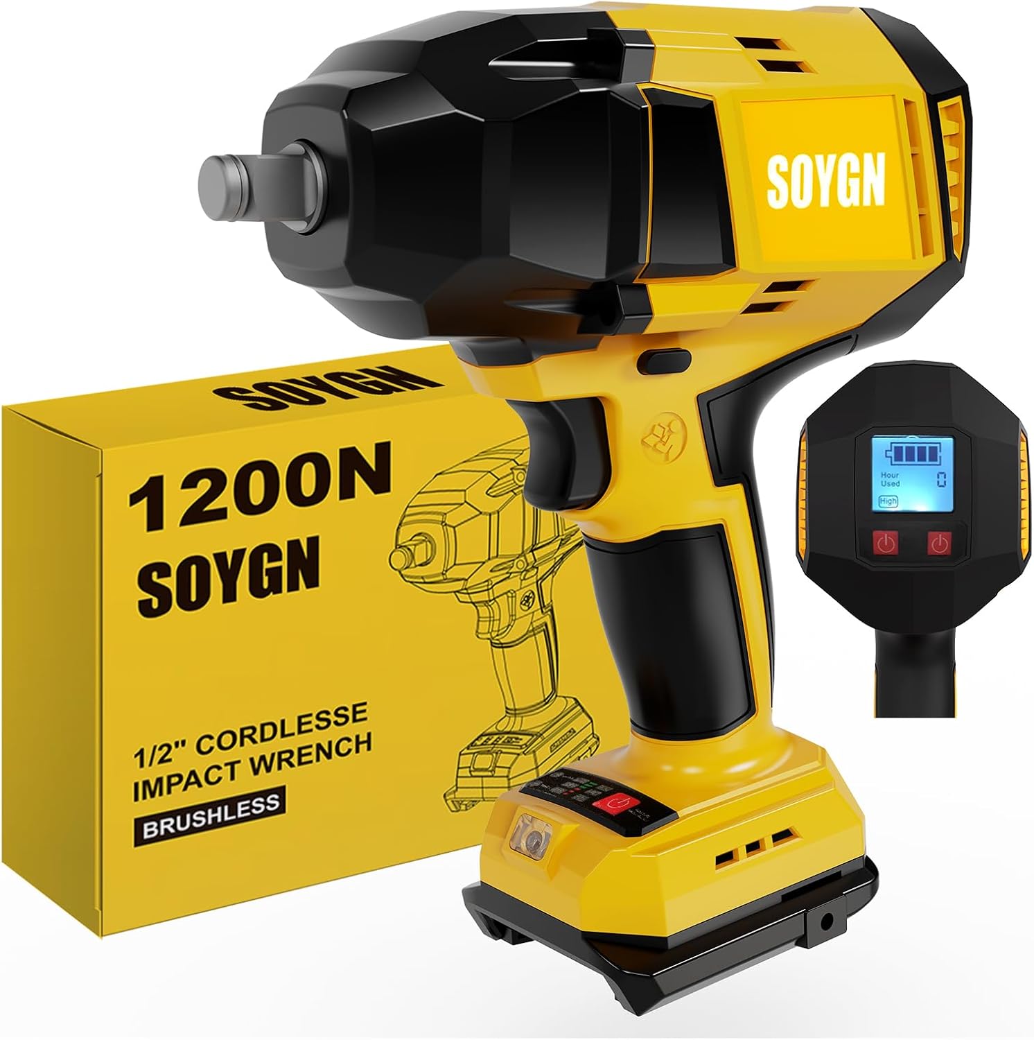 Cordless Impact Wrench 1/2 inch Compatible with DeWalt 20v Battery, 950Ft-lbs(1200N.m) High Torque Impact Driver with 5-Modes, LED Work Light, Brushless Electric Impact Gun Car/Truck/Mower(Bare Tool)