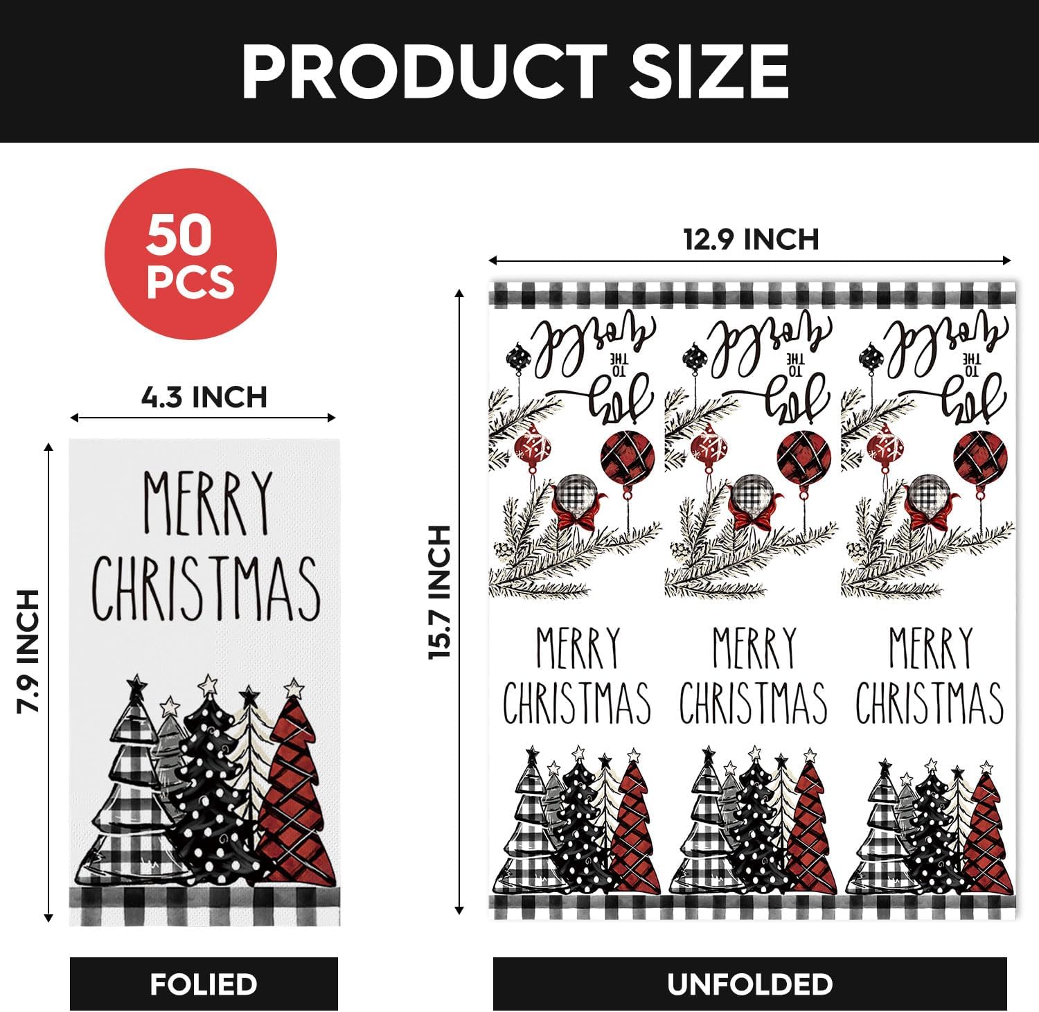 Horaldaily 200 Christmas Disposable Paper Decorative Guest Napkins, Xmas Tree Buffalo Plaid for Party Lunch Dinner Kitchen Bathroom