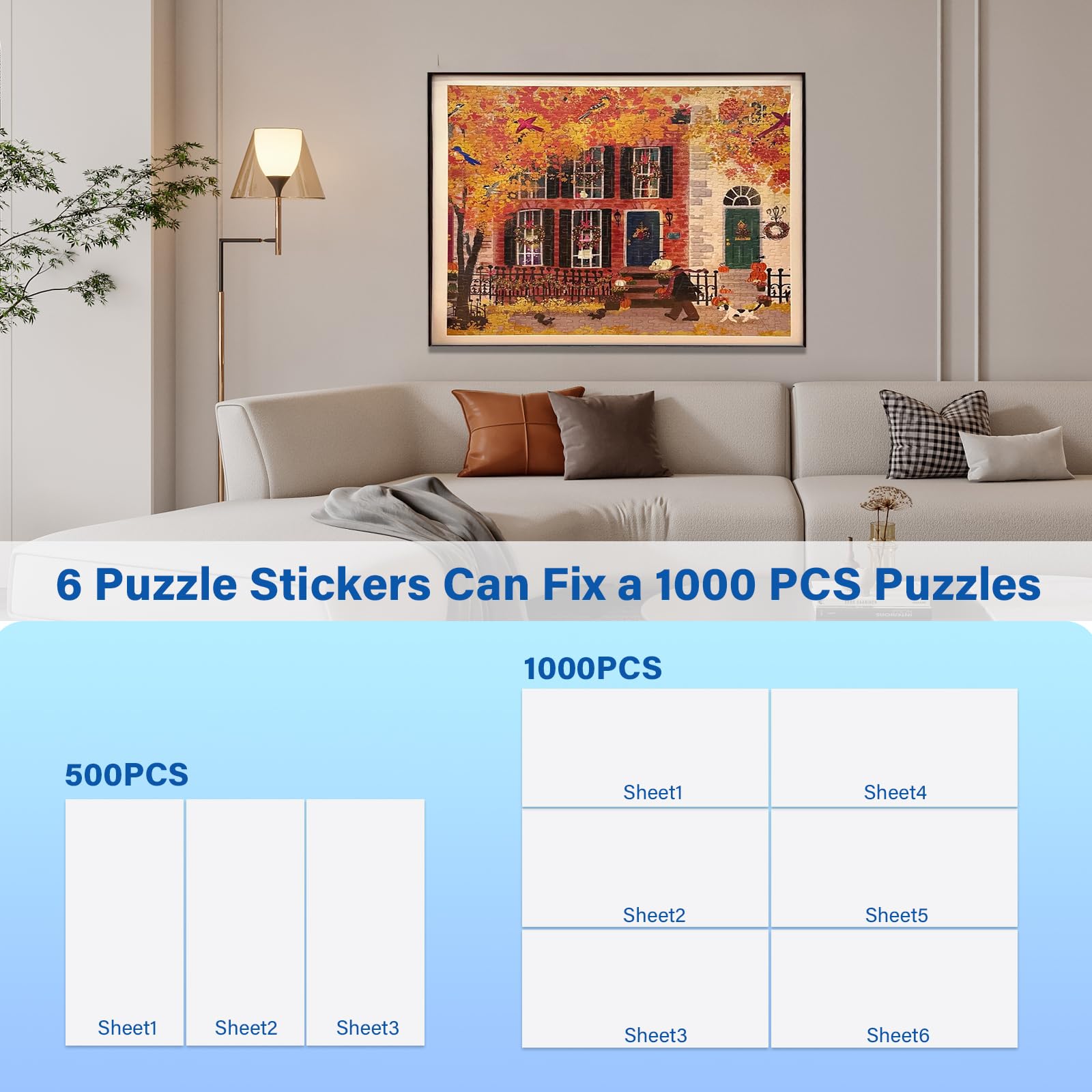 Puzzle Glue Sheets for 1000-Pieces, 24pcs Puzzles Saver Sheets, Easy Peel and Stick Jigsaw Sticker Sheets, No-Clean Puzzle Glue Stickers, Gifts for Puzzles Lovers