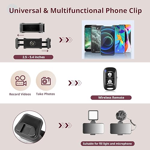 Miniatura 6 de Eicaus Trípode de teléfono de 82 pulgadas de alto con cuello de cisne flexible de 16.5 pulgadas, trípode portátil para teléfono celular con control