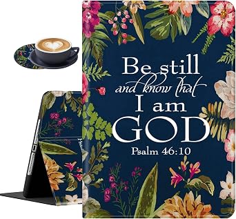 for Samsung Galaxy Tab A8 10.5 2022 Case and Coaster Set, Adjustable Stand with Auto Sleep/Wake Shockproof Cover for Samsung Galaxy A8 10.5" Tablet SM-X200/X205/X207, Bible Verse Quotes Psalm 4610