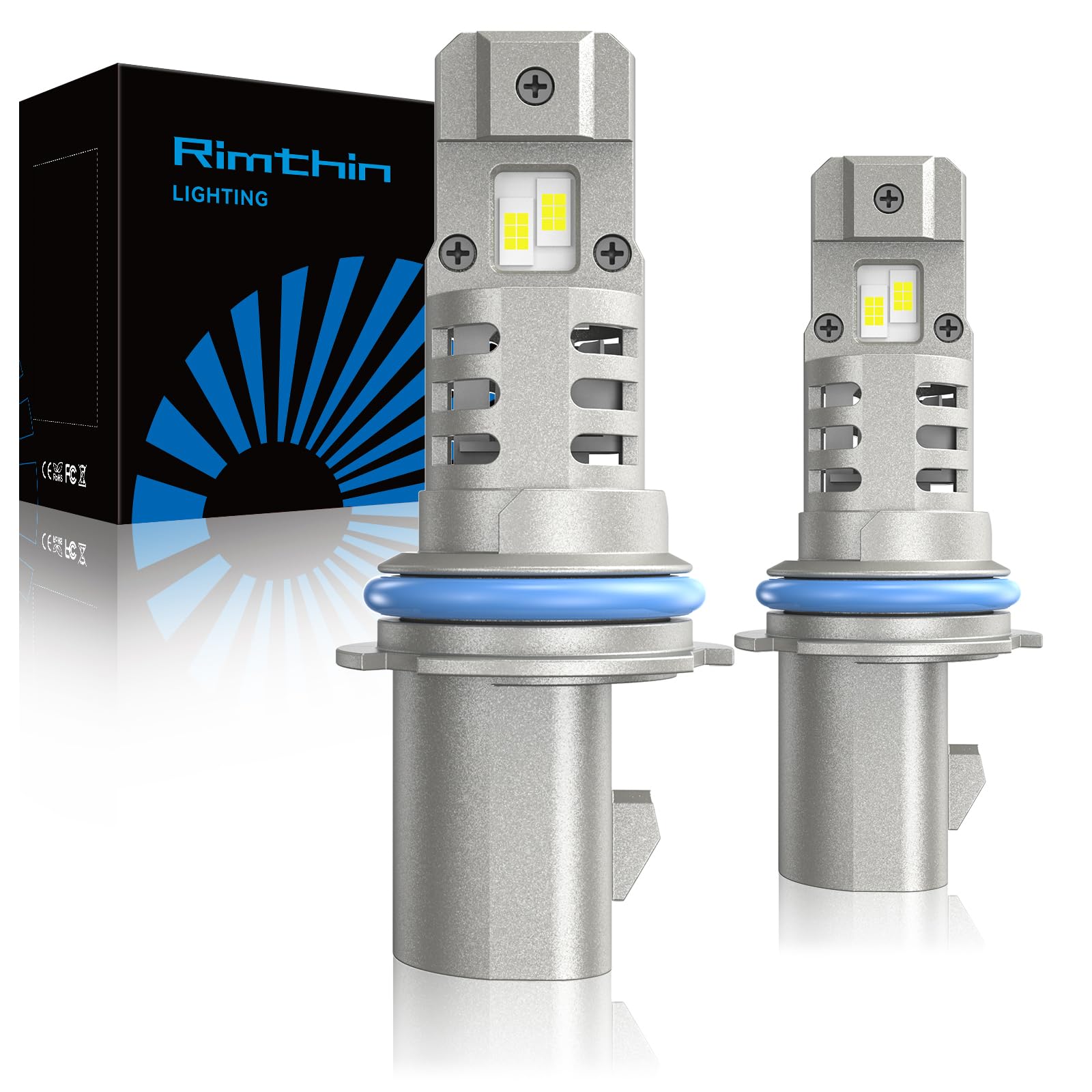 rimthin 9004 60W HB1 LED Bulbs, 16000 Lumens, Cool White 6000K, Plug-N-Play, IP67, 2 Pack