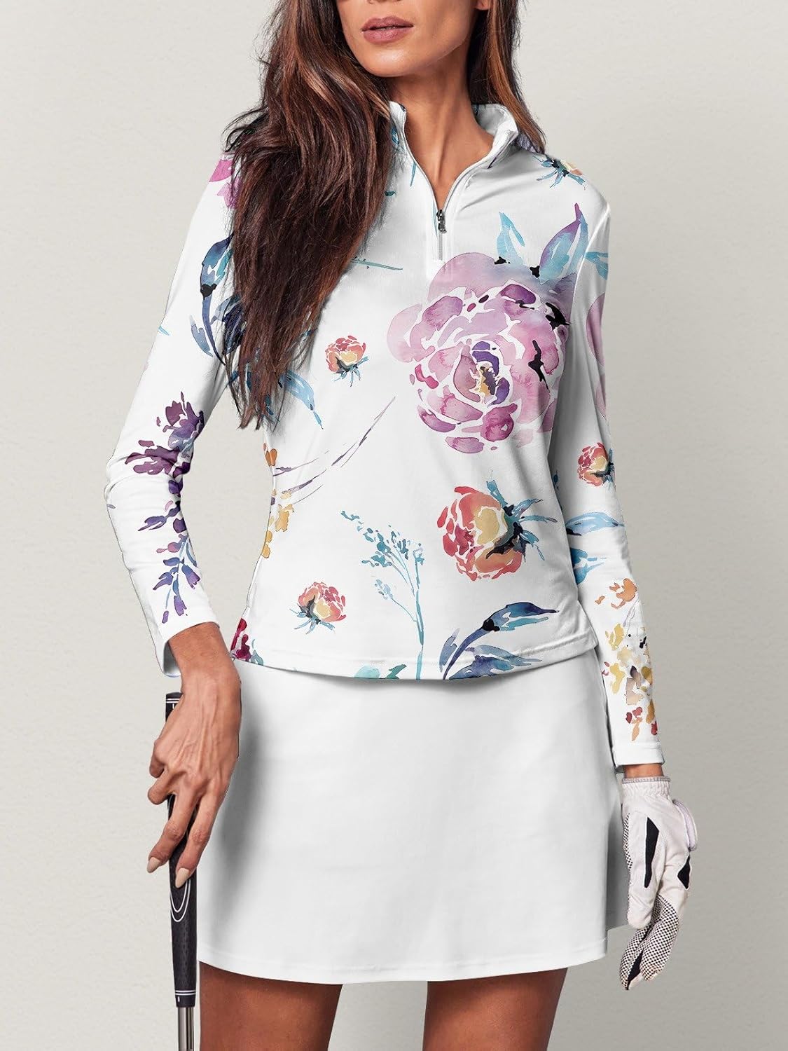 ACEGOLFS Womens Golf Polo Shirts Long Sleeve Quarter Zip Pullover Shirt for Women Quick Dry Printed Athletic Workout Tops - Image 3