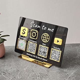 Custom Multi Social Media Signs for Cashapp Instagram Facebook Twitter Personalized QR Code Sign for Business, Scan to Pay Payment Plaque Acrylic Table Wifi Sign for Beauty Store Salon Hairdressers