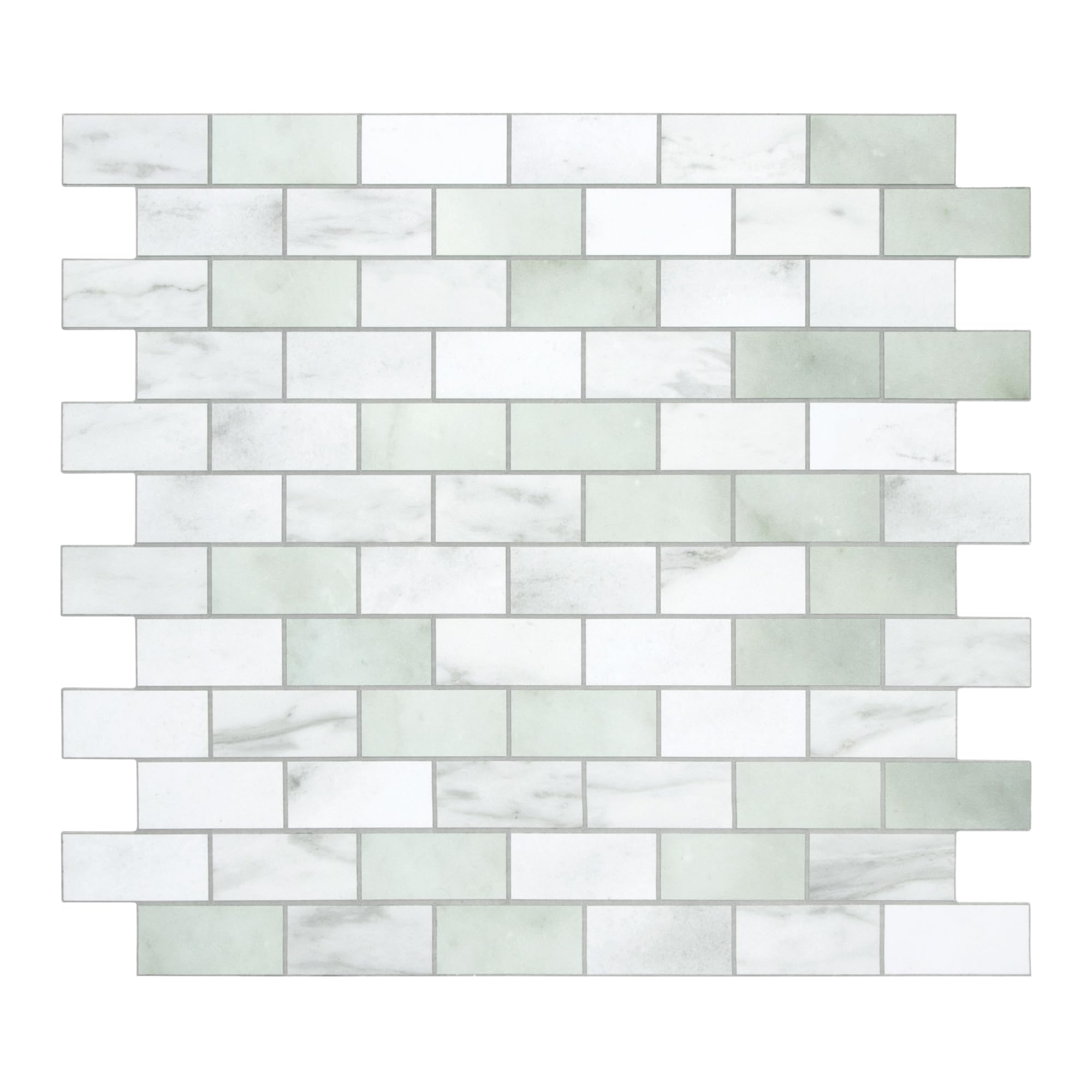 View 1 of 10-Sheet Subway Peel and Stick Backsplash Tile, 11.3" x 10.8" Emerald Green Stone Composite Marble Looks Self Adhesive Waterproof Wall Tile, Stick on Tiles for Kitchen Bathroom Shower Fireplace