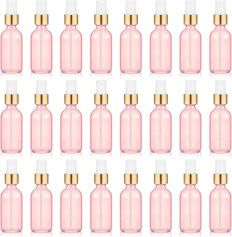 Frascos de vidro com spray NYVEER, 120 mL, Pacote com 24, Rosa e dourado