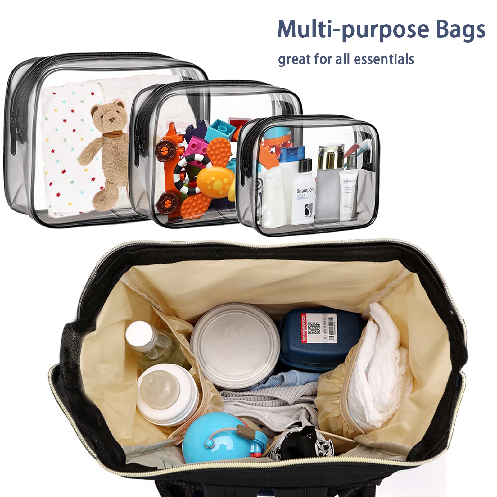 Bolsa de pañales con bolsas organizadoras, bolsa de pañales multifunción para el cuidado del bebé, mochila de viaje de gran capacidad, Negro -, L, Mochilas de viaje