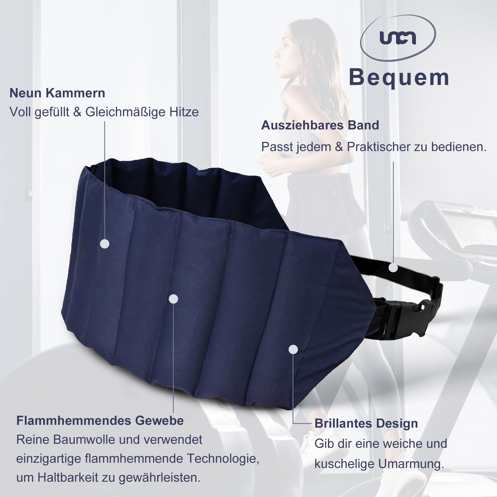 uncn Groß Kirschkernkissen mit verstellbarem Gurt, strapazierfähiges Mikrowellen-Heizkissen 19 * 78cm, Mikrowellen-Wärmekissen aus Baumwollstoff für Rücken, Nacken, Schulter
