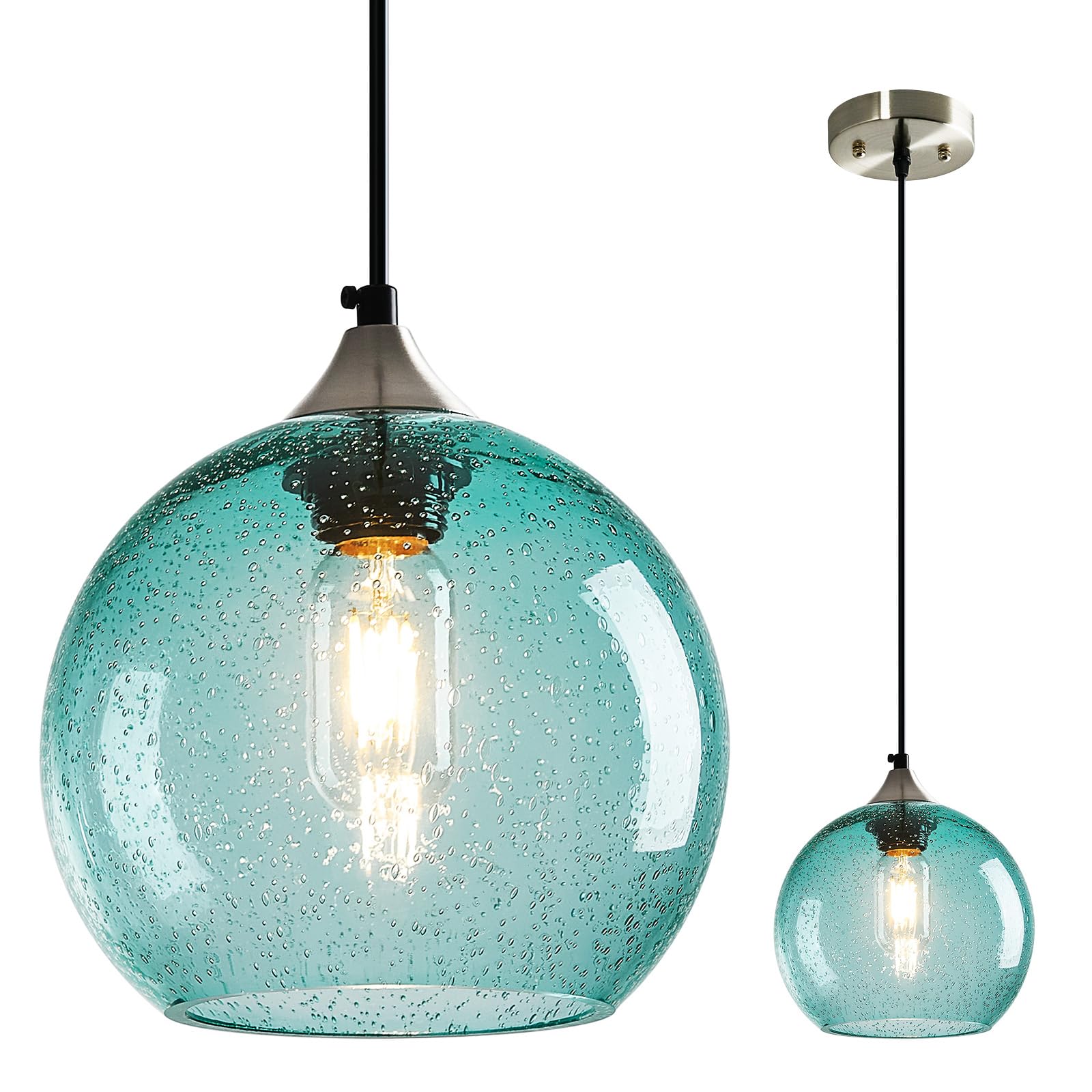 Aqua Pendant Lights Kitchen Island 1 Pack, 7.87 in Seeded Glass Globe