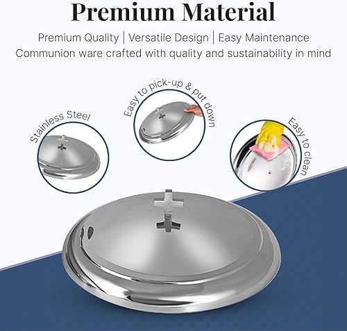 Miniatura 2 de Cubierta de bandeja de comunión premium para iglesias, bandejas para servir bebidas sagradas tapa para iglesia, suministros de iglesia de acero