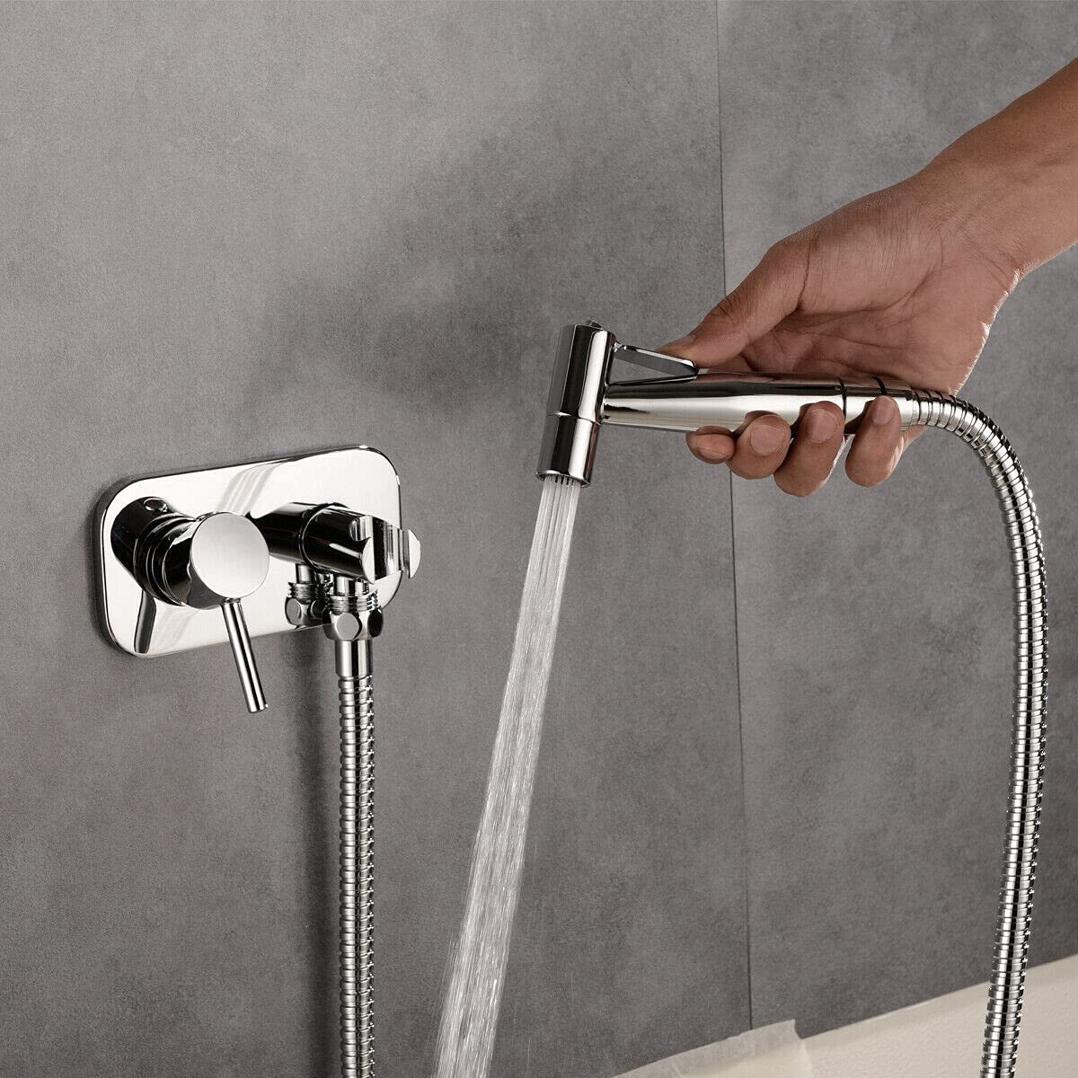 TRUSTMI doccetta per bidet a mano Miscelatore caldo e freddo in ottone a parete pannolini per bambini shattaf douche kit, Cromo 1
