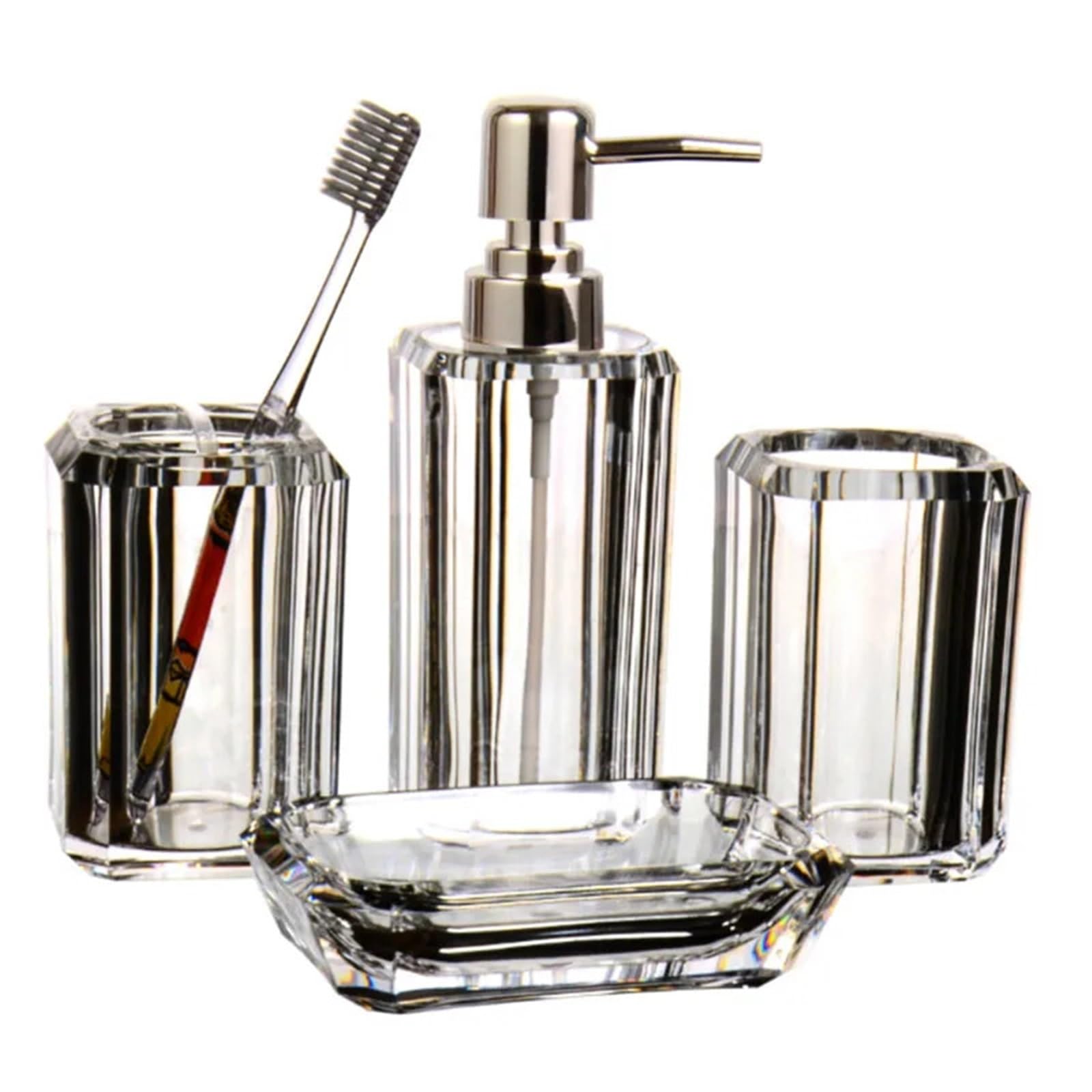 Bathroom Accessories Set Clear Bathroom Set Toilet Storage Accessories Soap Dispenser Bottle Dish Toothbrush Holder Badroom(4pcs black)