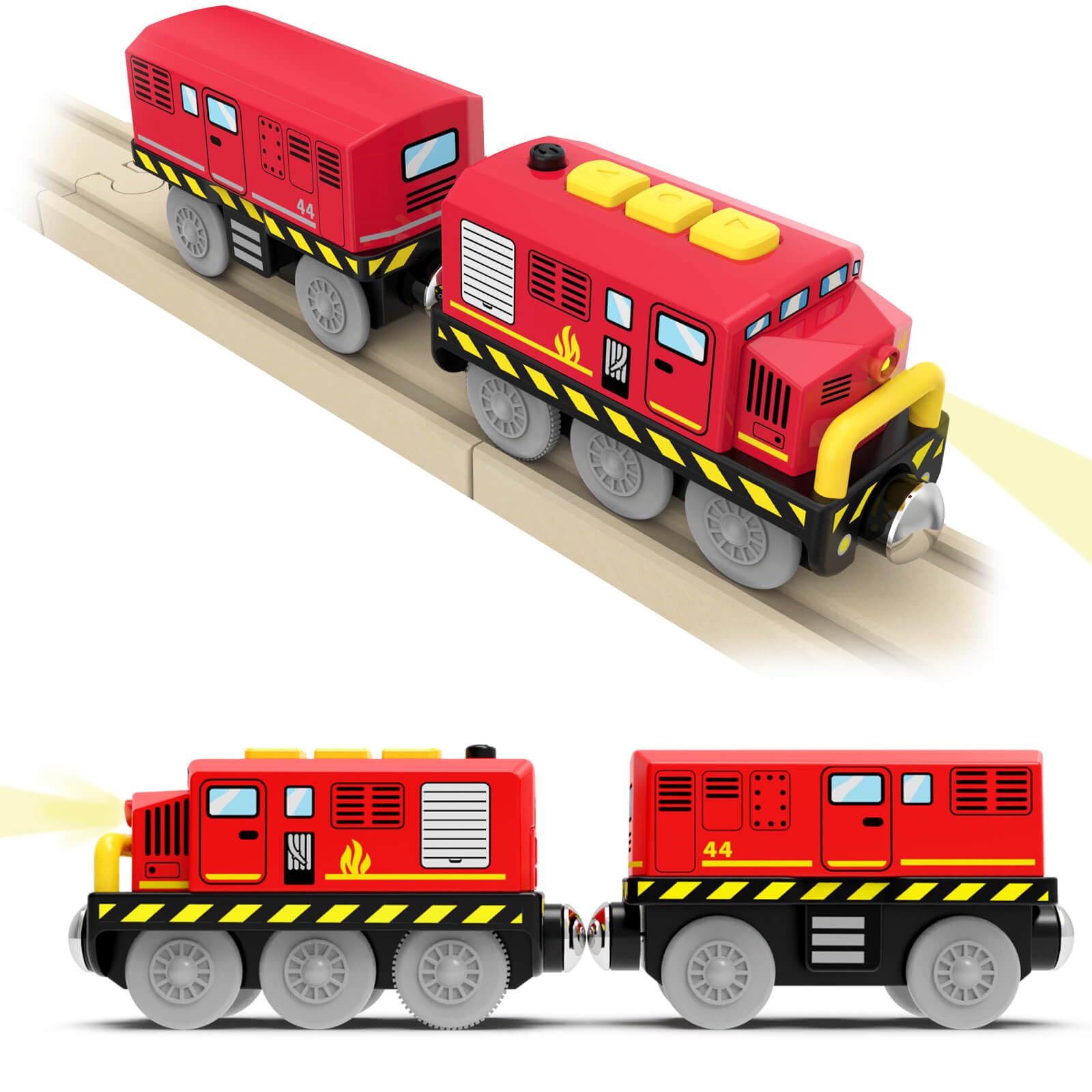 DxxD Battery Operated Train for Wooden Track, Motorized Train Toy for Toddlers 3+ Years Old, Electric Car with Sound and Light, Boys Girls Gifts, Magnetic Connection, Compatible with Thomas, Brio, Red