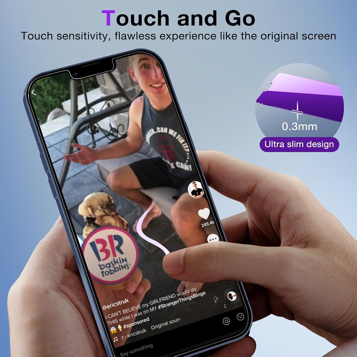 2 Pack Privacy Screen Protector for iPhone 13/13 Pro/14, Anti Spy Anti Blue Light Tempered Glass Film for iPhone 13/13 Pro/14 Screen Protector 6.1 Inch, Touch Sensitivity Bubble Free Purple - Image 4