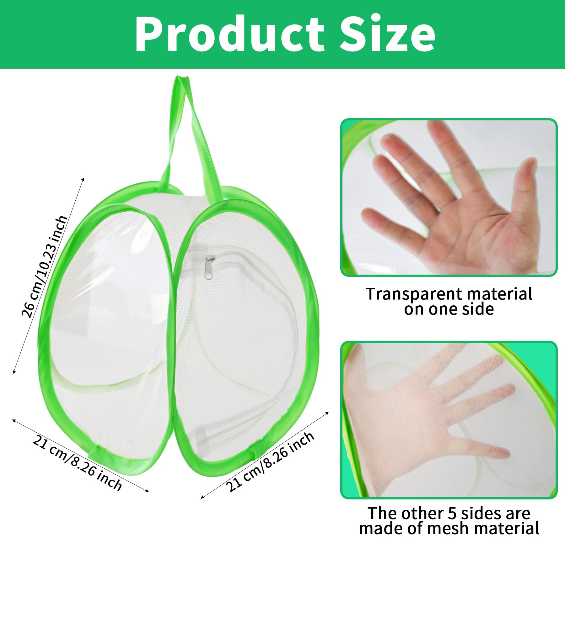 ZRNCRKY Butterfly Habitat Cage, Collapsible Insect Mesh Cage, Portable Insect Butterfly House with Zipper Garden Gifts(1pcs) - 4