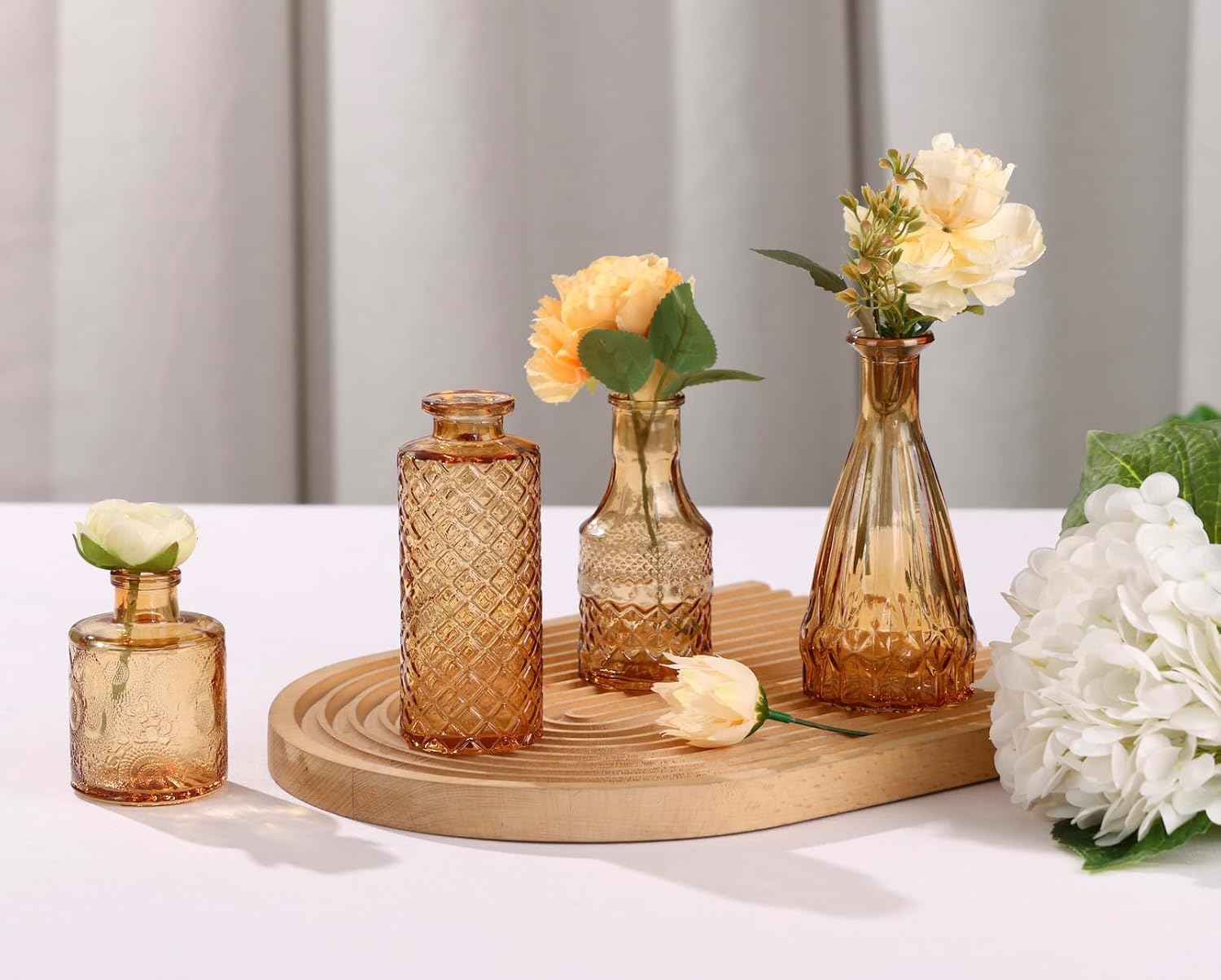 18pcs Amber Glass Bud Vase Set, Gold Small Flower Vases for Centerpieces in Bulk, Mini Vintage Vase for Home, Wedding, Table Decor