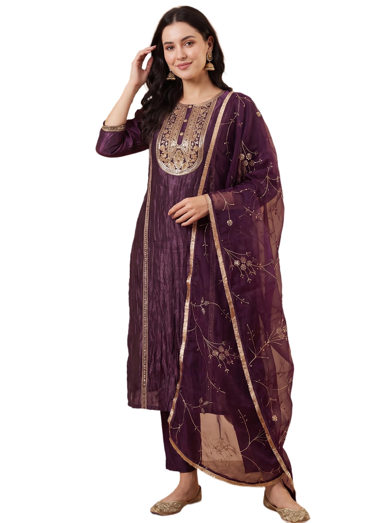 indo era Women's Silk Blend Embroidered Sequinned Kurta & Pant with Dupatta Set (RRAI11667)-picture-53