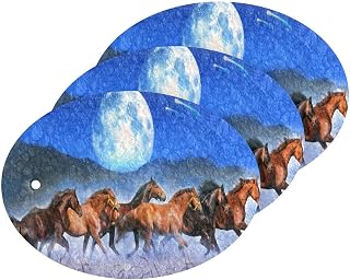 Scrub Sponge Horses Wheat Moon Kitchen Washing Dishes Cleaning Sponges Birds Stars Non Scratch Sponge for Dish Countertops Sinks Floors Showers Tile Sinks, 3 Pack