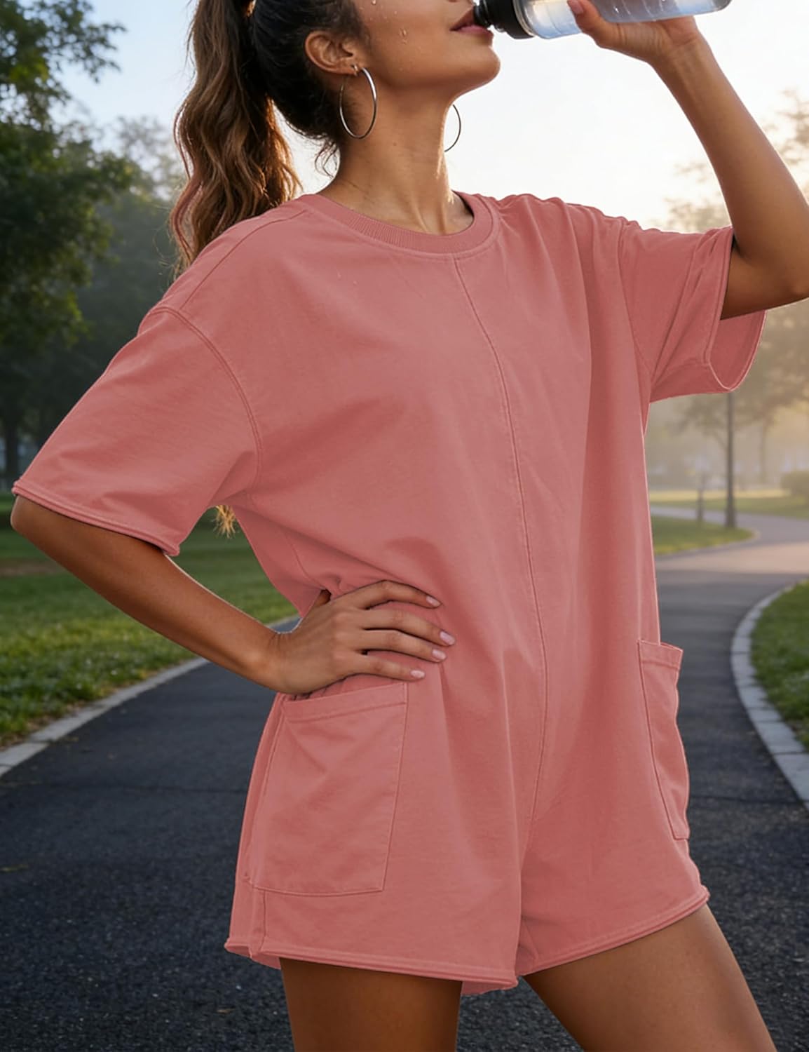 Womens T Shirt Romper Hot Shot Tee Romper for Summer Casual Short Sleeve Oversized Athletic Workout Outfits - Image 6