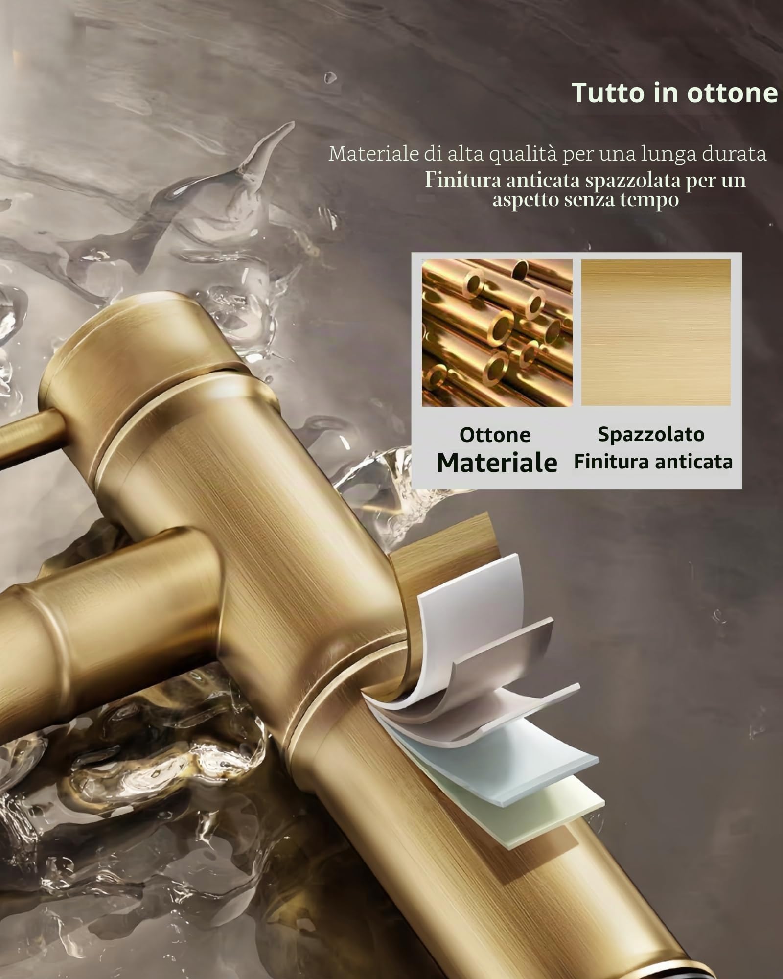 Rubinetto Bambù Lavabo in Ottone Anticato | Retrò miscelatore monocomando bagno lavello, ottone spazzolato, acqua calda e fredda, per bagno, cortile, hotel, rustico