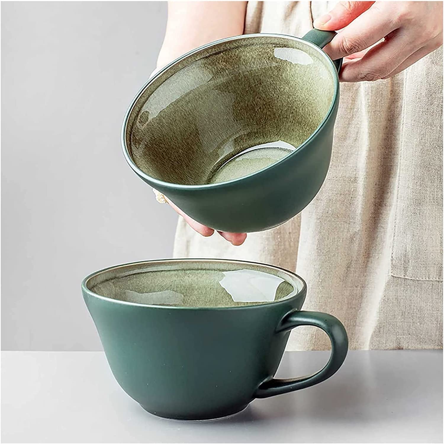 miska, uchwyt na kubek do zupy miska na zupę, ceramiczne kubki na śniadanie kawę herbatę zupę, duża 17OZ miska śniadaniowa mikrofalówka płatki owsiane miska na zupę