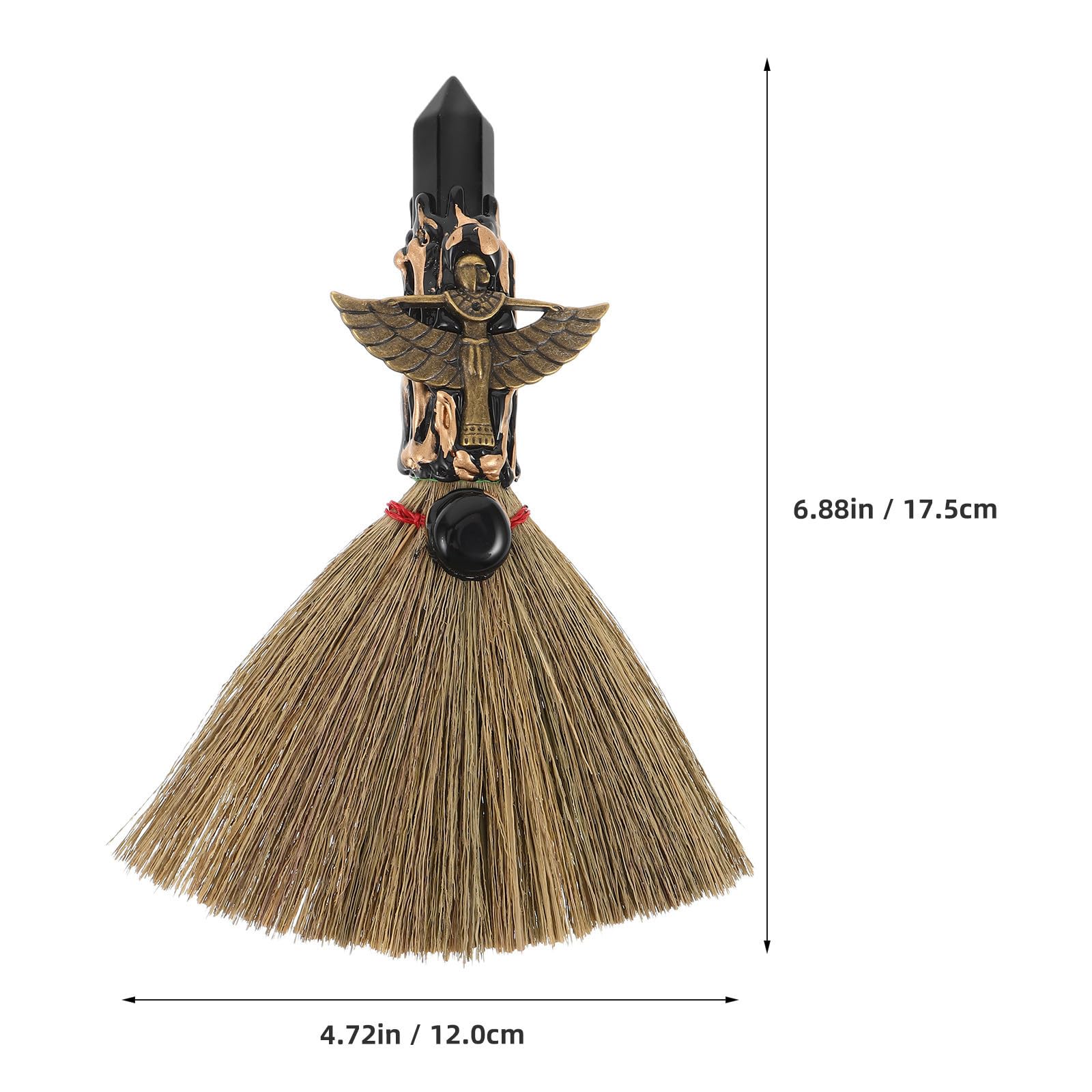 SEWACC 4 Piezas Escoba de Mano Natural de Obsidiana Negra y Palma para Limpieza de Escritorio, Mini Escoba Mágica Artesanal Diseño Único para Decoración y Uso Personal