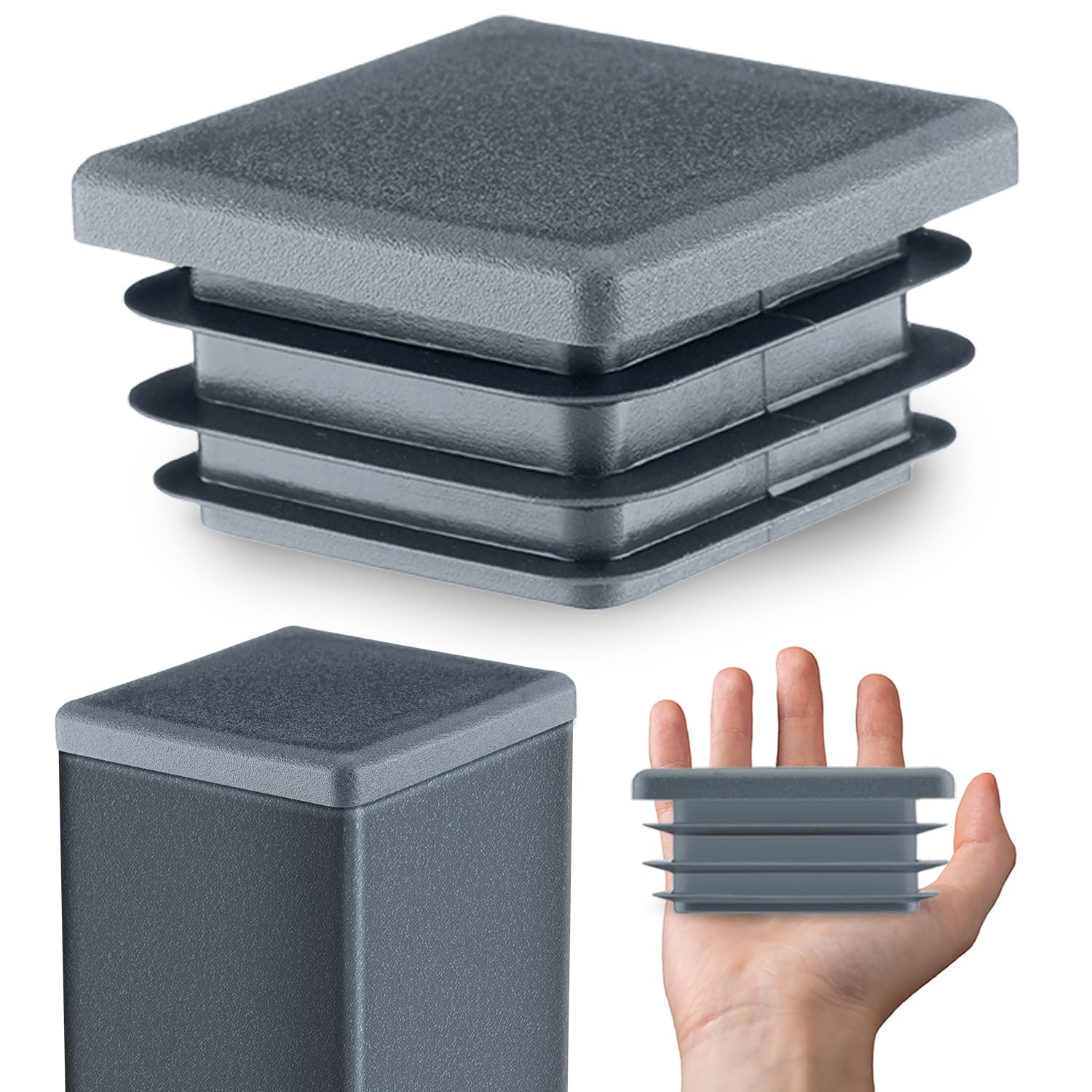 Emfa Anthracite Square End Caps 150X150 Mm – Plastic Tube Inserts For Steel Box Section – Tube Plugs – 10 Pcs