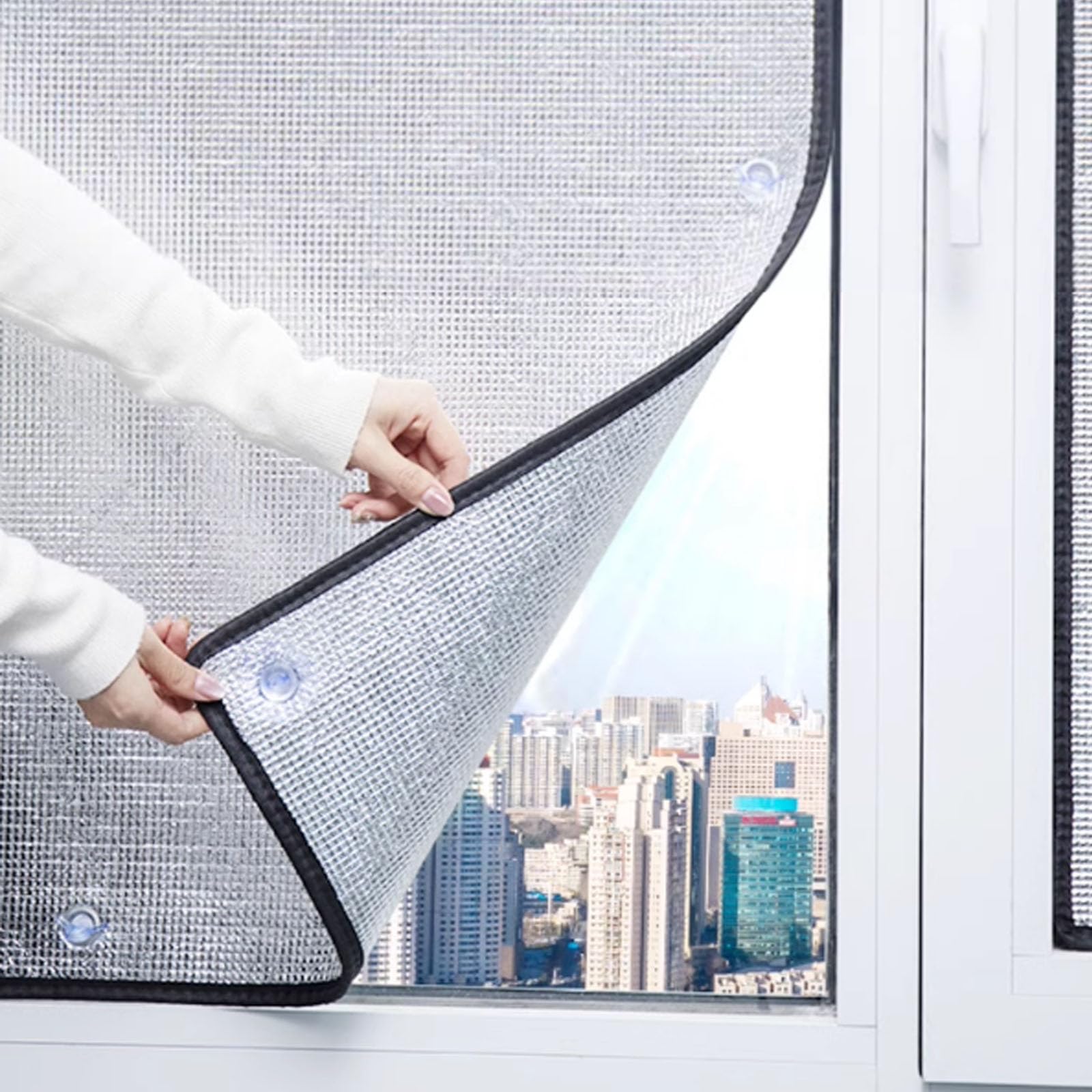 AIROTRON 8mm Thickness Aluminium Insulation Foil,Thermal Insulation Reflective Film,Blackout Privacy Window Film,Anti UV Glass Film,for Living Room Bedroom Office,with Suction Cup (30x200cm/12x79in)