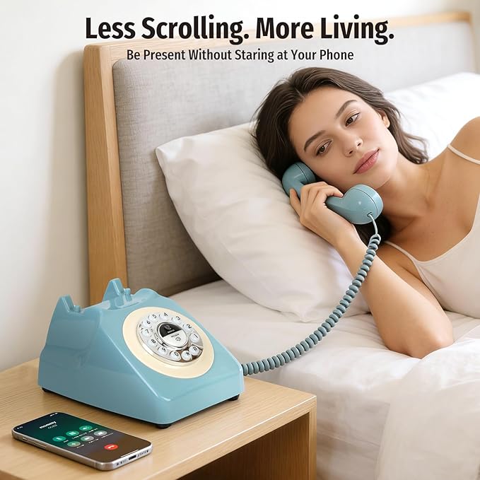 Teléfono inalámbrico Bluetooth con auricular y speaker, estilo retro miniatura 4