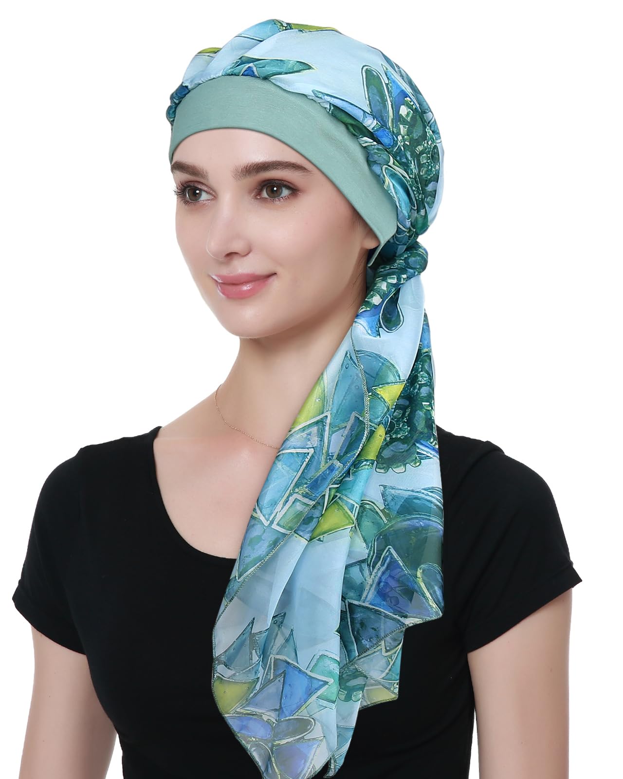 Alnorm Long Chiffon Scarf Head Coverings Bamboo Jersey Chemo Cap for Women