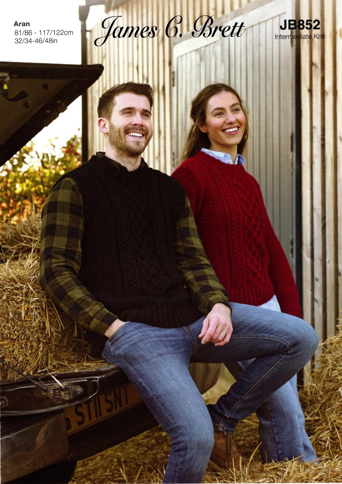 Knitting Pattern Cable Knit Mens Slipover & Ladies Jumper James Brett Aran JB852