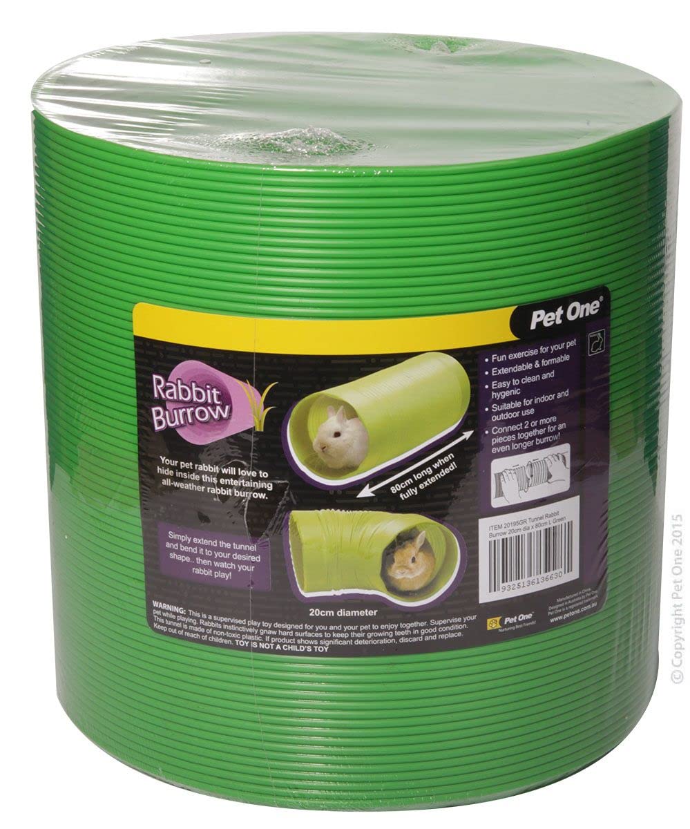 Pet One Grüner Tunnelbau für Kaninchen, Meerschweinchen und Frettchen – 20 cm Durchmesser x 80 cm