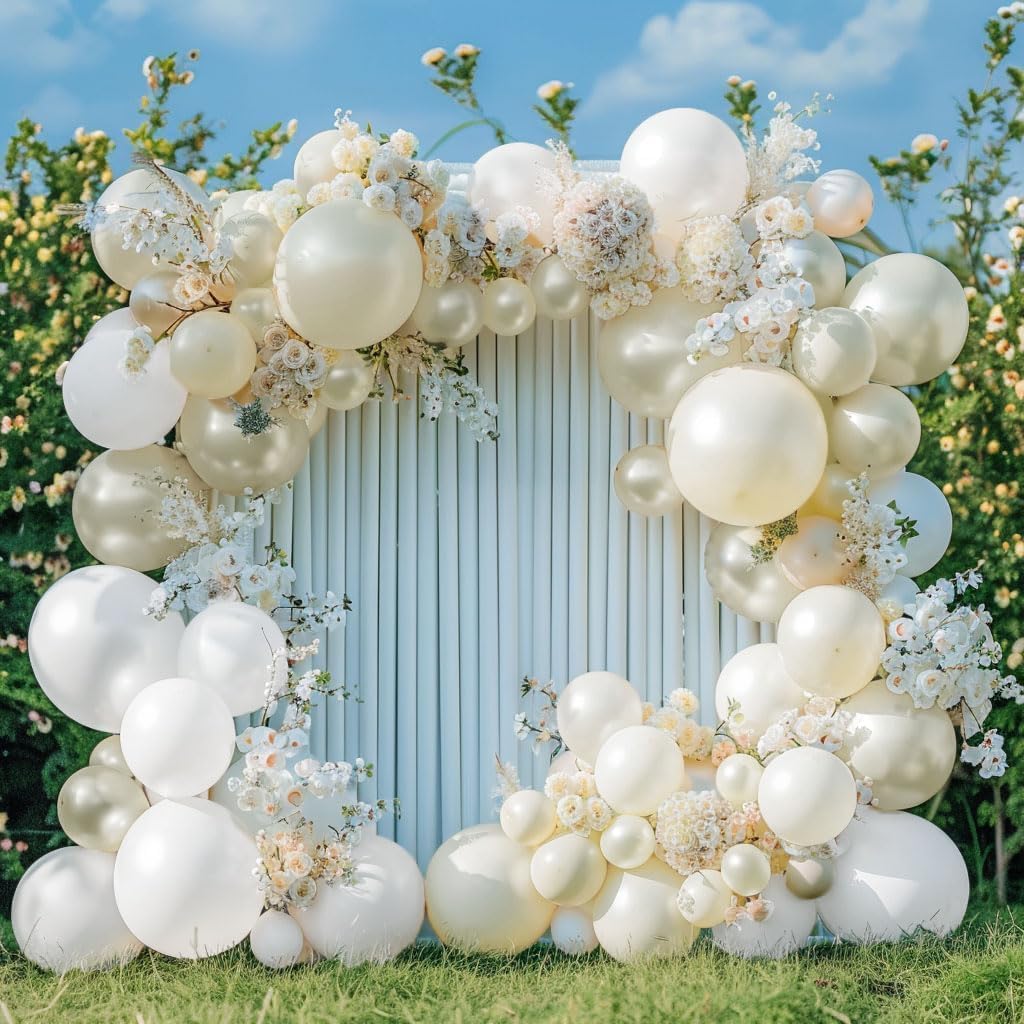 Pearl Balloon Garland Double Stuffed Pearl White Cream Ivory Sand White Pastel Balloons Arch Kit for Wedding Bridal Baby Shower Neutral Anniversary Birthday Party Decorations
