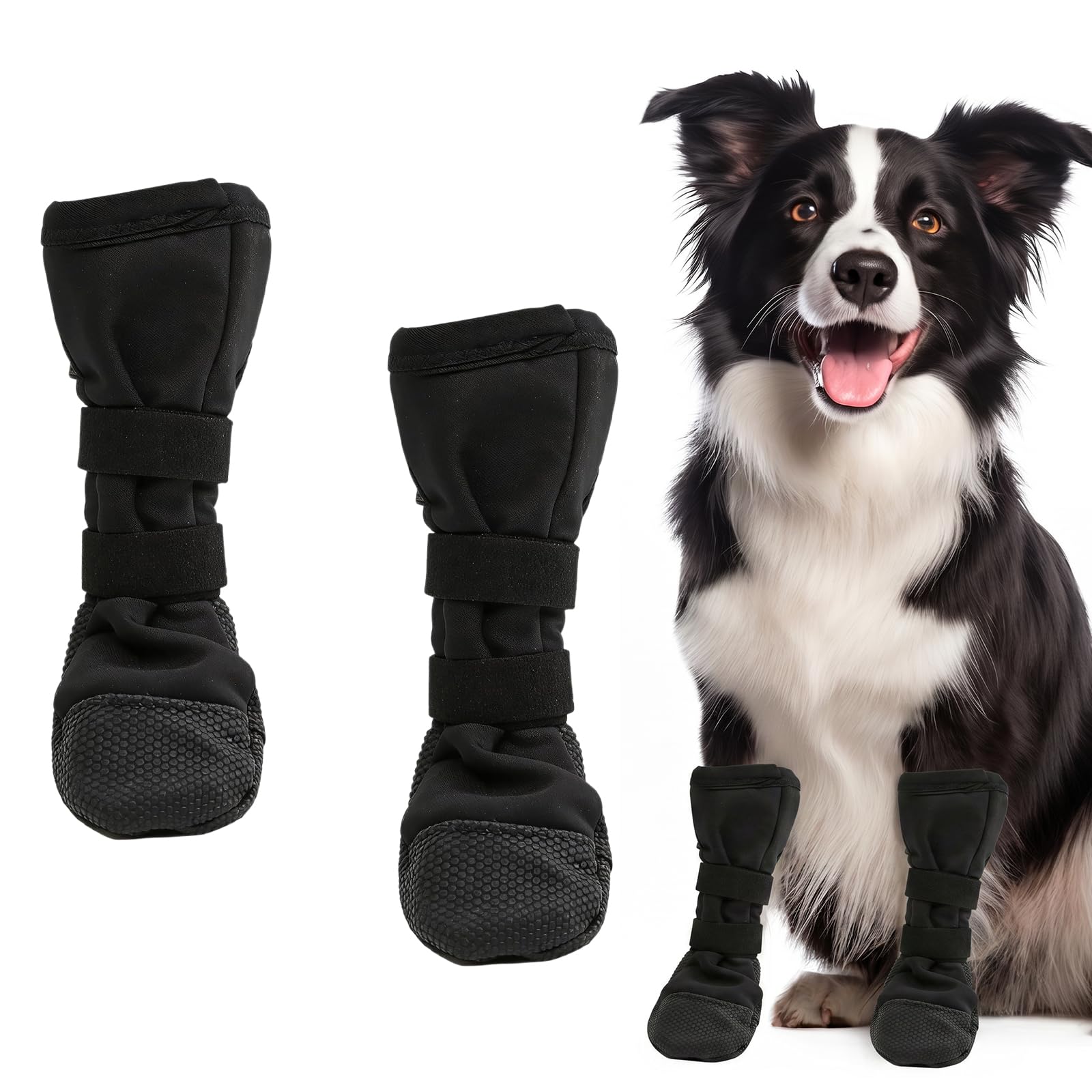 Xazuninsu 2 Pcs Dog Boots for Injured Paws Waterproof, Breathable Adjustable Dog Socks with Self-adhesive Strap, Non-slip Sole Paw Covers Protectors from Licking Wounds (Black, L)