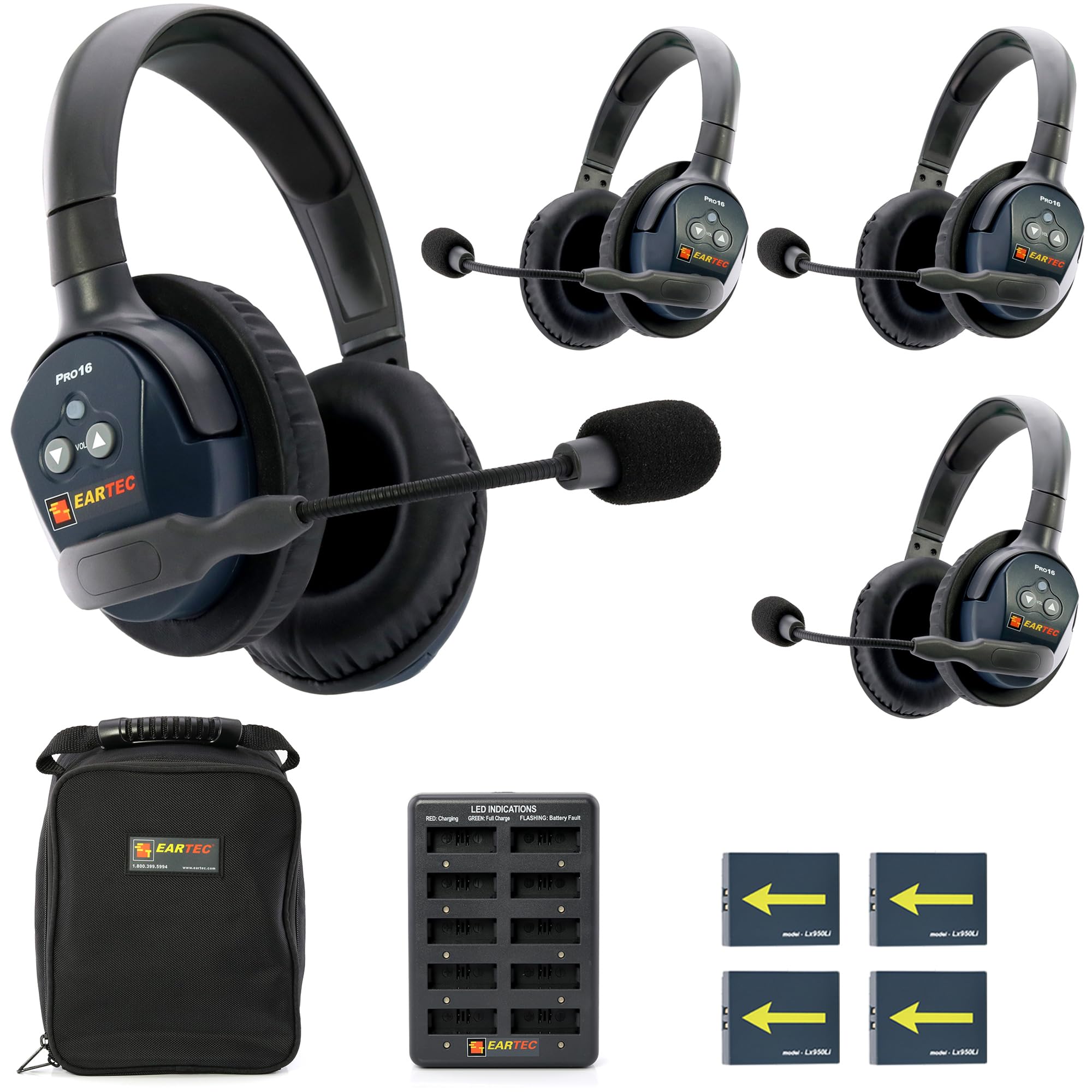 EARTEC Ultralite PRO16 Wireless Intercom Headset System for 4 Users – Long Range 1/2 Mile, Hands-Free Full Duplex, 10-Hour Battery, Dual Ear, Expandable to 16 – U.S. Company Since 1961