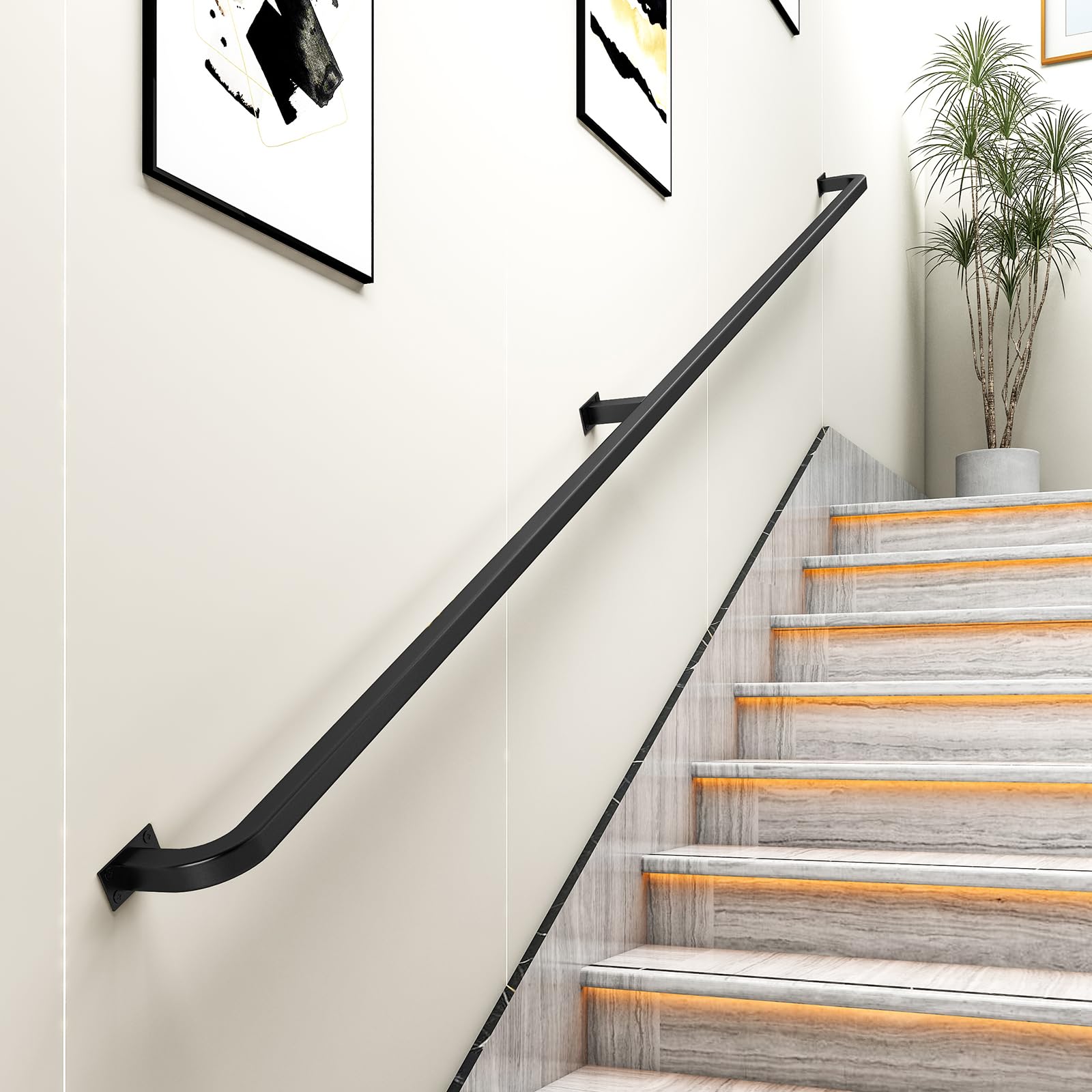 Iron Railing Mounts Industrial Style Railing 3FT Black Iron Hand Rail - 500lb Capacity Wall ...