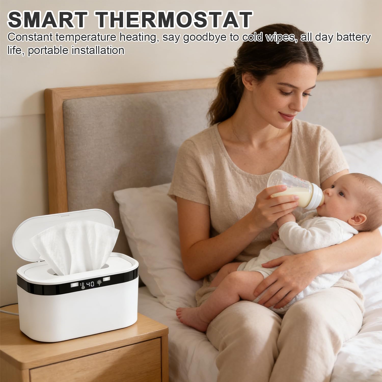 Chauffe-lingettes humides pour bébé - 3 niveaux de chauffage et température constante - 10 W - USB - Avec veilleuse LED - Chauffage rapide 8 à 10 minutes - Grande capacité - Pour la maison et les