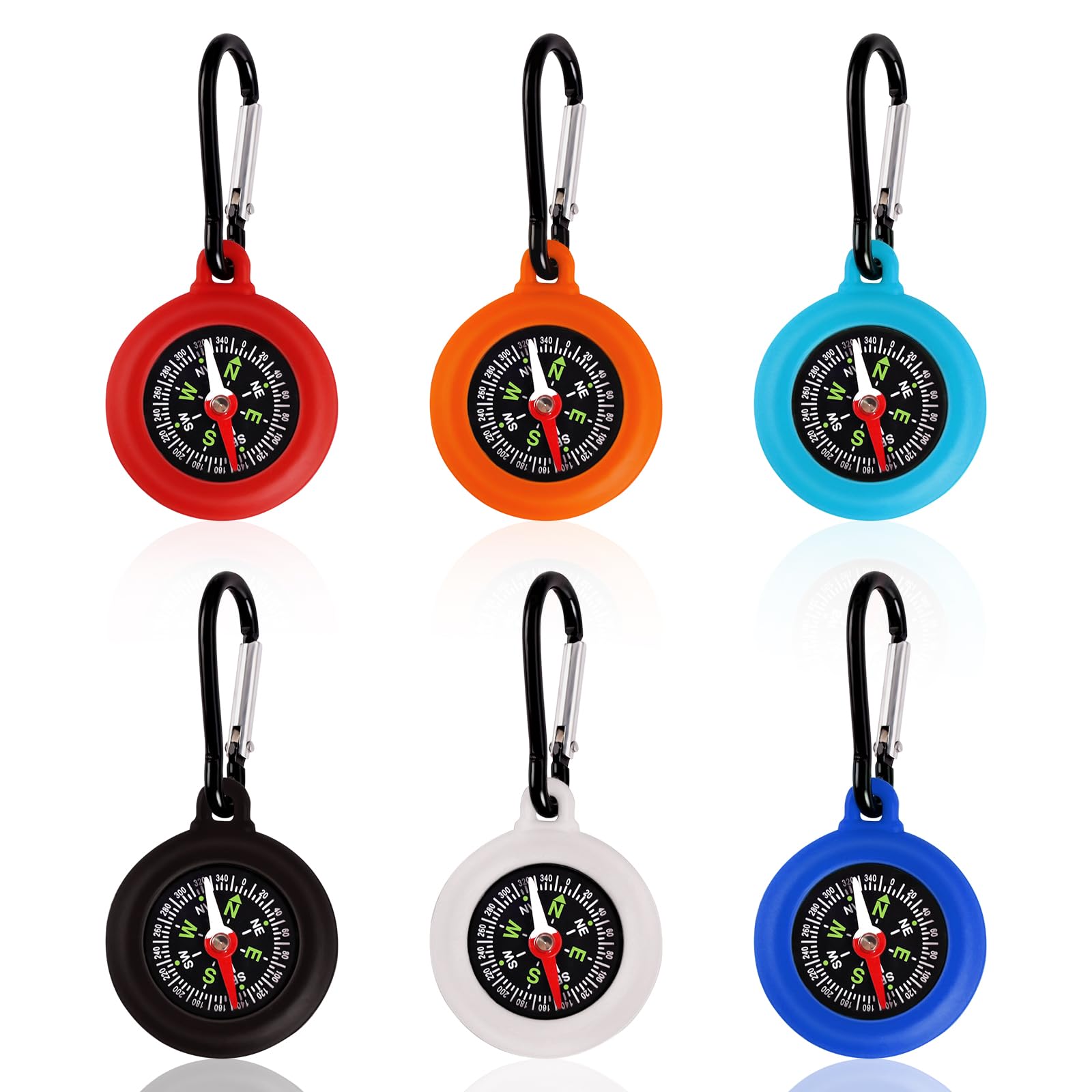 6 pezzi bussola per bambini, compass all'aperto con moschettone, mini portachiavi portatile, per campeggio e attività all'aperto