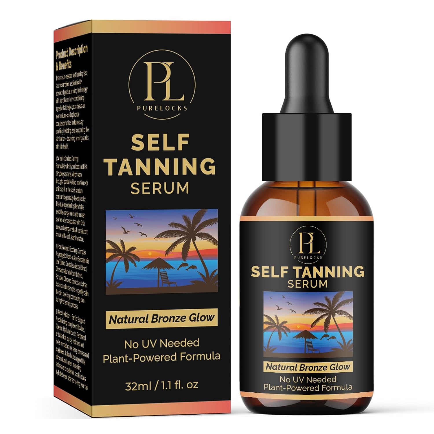 Self Tanning Drops for Face and Body, Hydrating Sunless Fake Tan with Hyaluronic Acid and Aloe, Customizable Bronzing Drops to Add to Moisturizer or Lotion, 1.10 Fl Oz