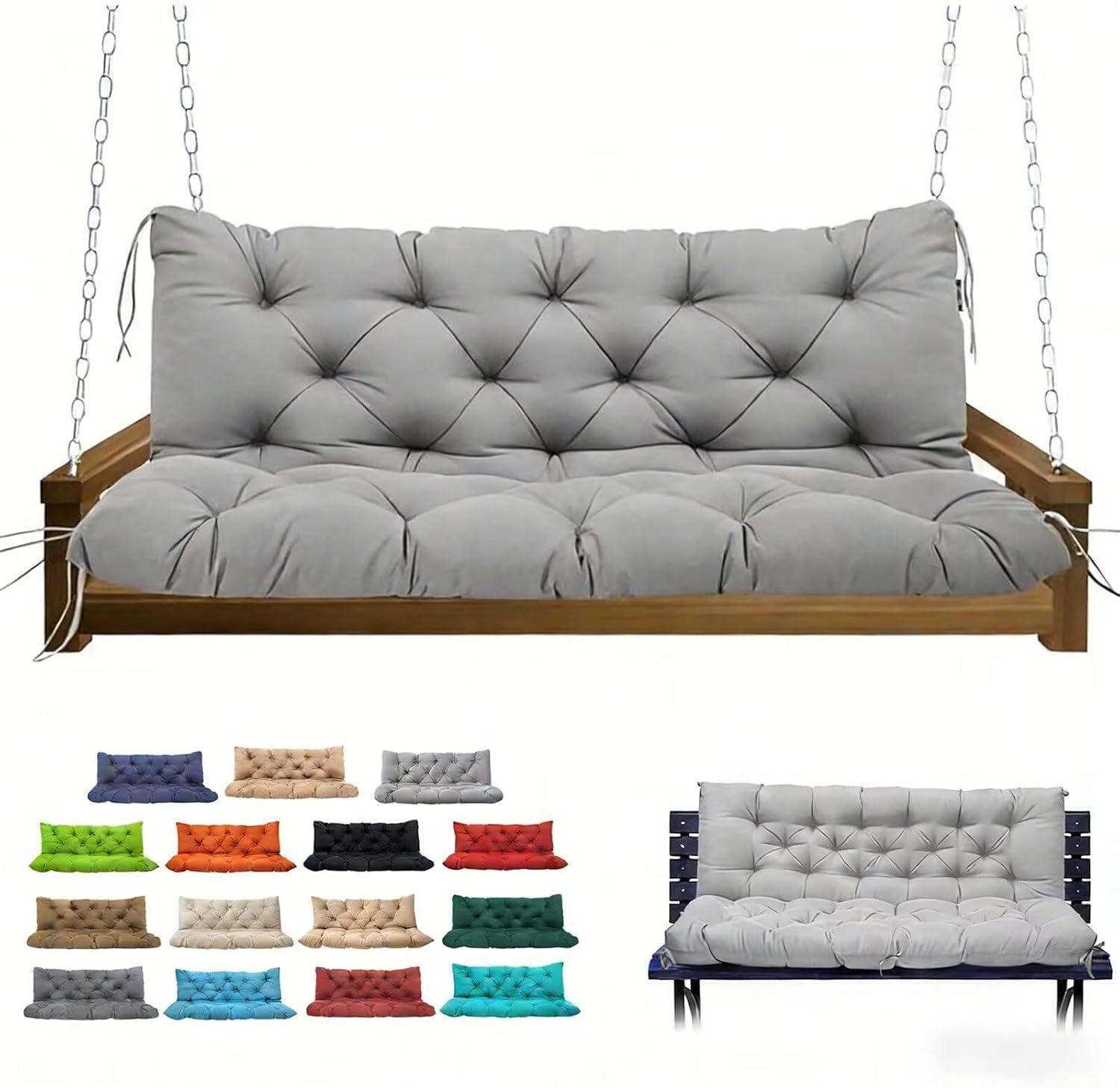 Garden Bench Cushions, 2-3 Seater Thick Waterproof Fabric Durable Comfortable Outdoor Indoor Seating Cushion with Convenient Ties Versatile for Patio Garden Porch Benches(Light Gray 120x100cm) — image 1