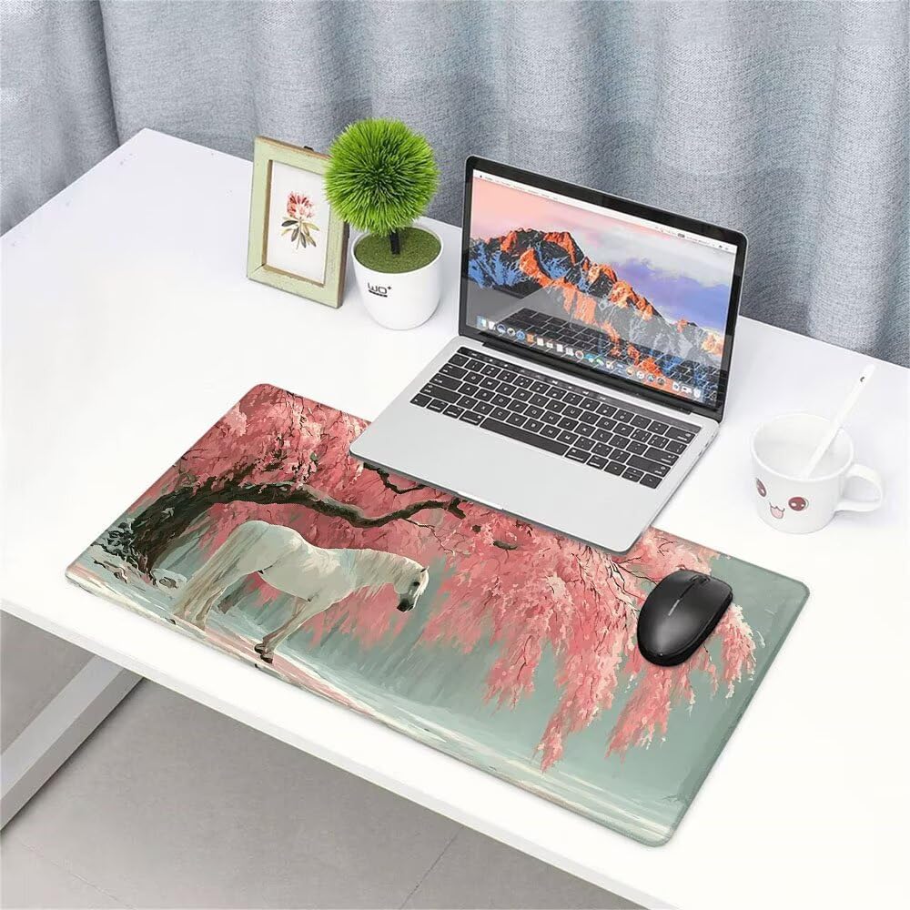 Różowa podkładka pod mysz XXL pod biurko do gier akcesoria do klawiatury podkładka pod mysz przedłużony koń szeroka mata do gier 1400 x 600 x 3 mm ochrona na biurko gumowa podstawa, przeszyte