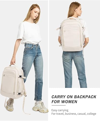 Miniatura 6 de FALARK INC - Mochila de viaje de mano, 40 L, mochila de viaje aprobada para vuelo grande con estructura de equipaje para mujer, Beige, Mochilas de