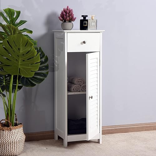 Miniatura 5 de AMNOOL Modern Bathroom Base Cabinet Storage Organizer Set with Drawers and Single Shutter Door Wooden White