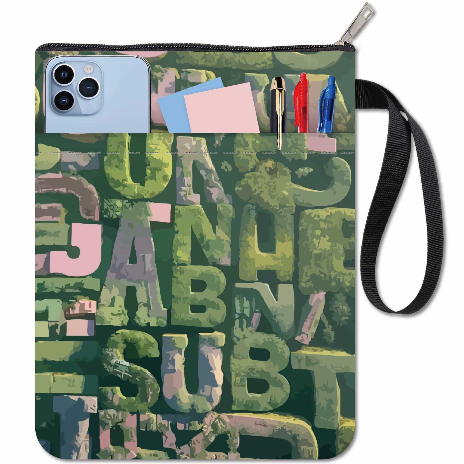 CRASPIRE Letter Book Covers Book Sleeve Green Grass Texture Book Protector for Paperbacks Washable Fabric Cloth Book Cover with Zipper and Extra Sleeve Pocket for Book Lovers Classmate Gifts