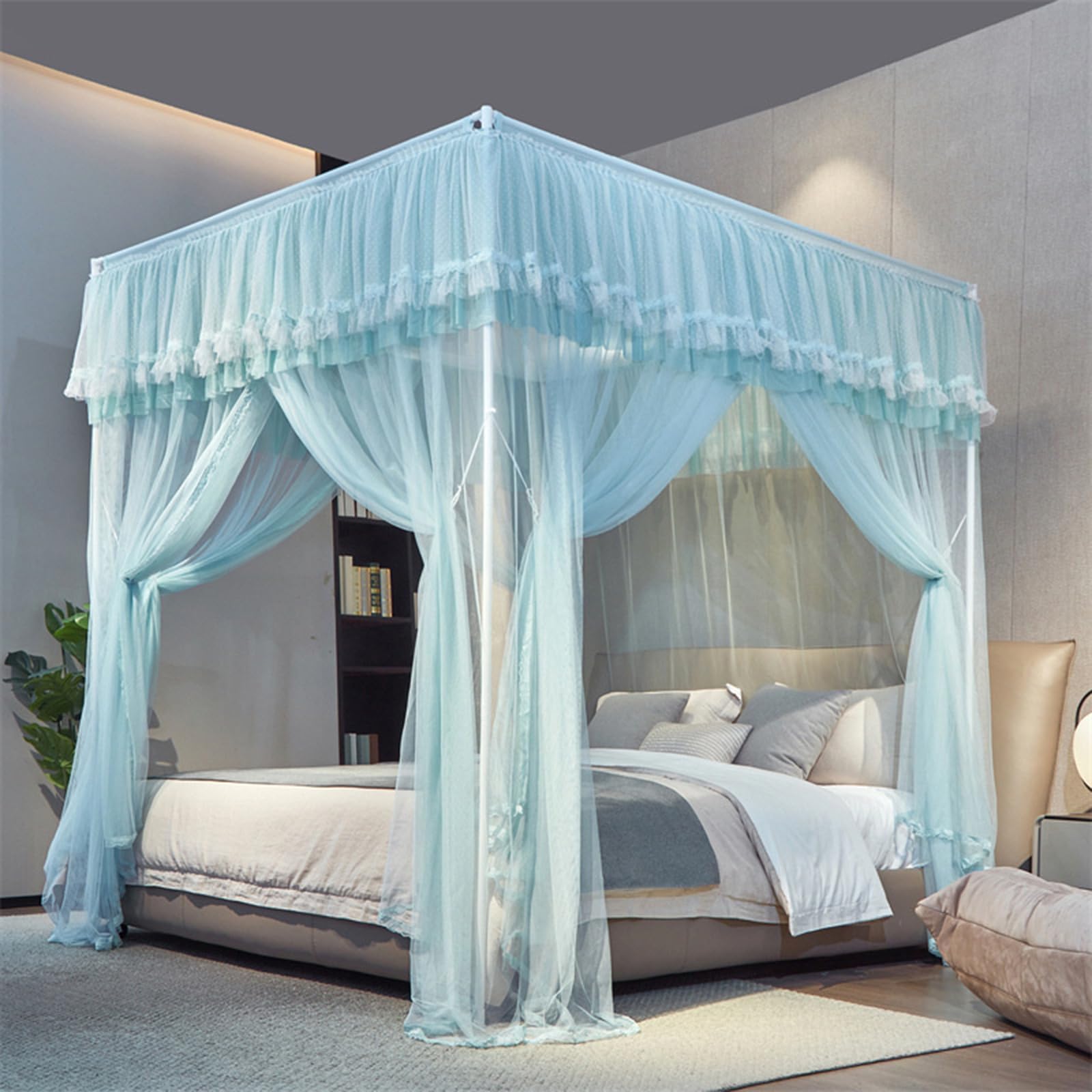 Moustiquaire double couche en dentelle transparente amovible pour lit à baldaquin