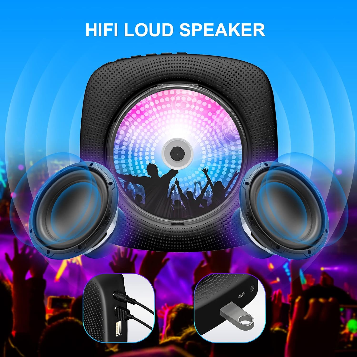 Gueray Portable CD Player with Bluetooth Wall Mountable Walkman Disc HiFi Speakers with Dust Cover with LCD Screen Display Home Audio FM Radio USB Music Player 3.5mm AUX Jack & Remote Control