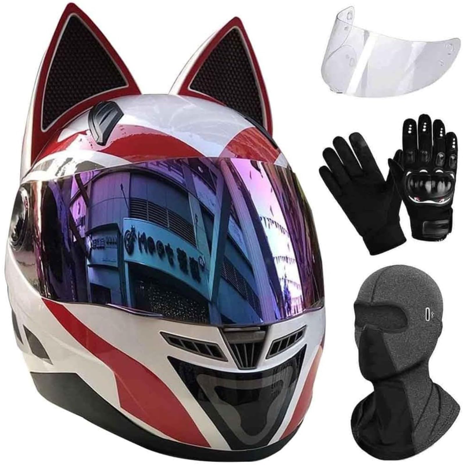 Amazon | オートバイ猫耳ヘルメット、DOT承認パーソナライズ機関車女性