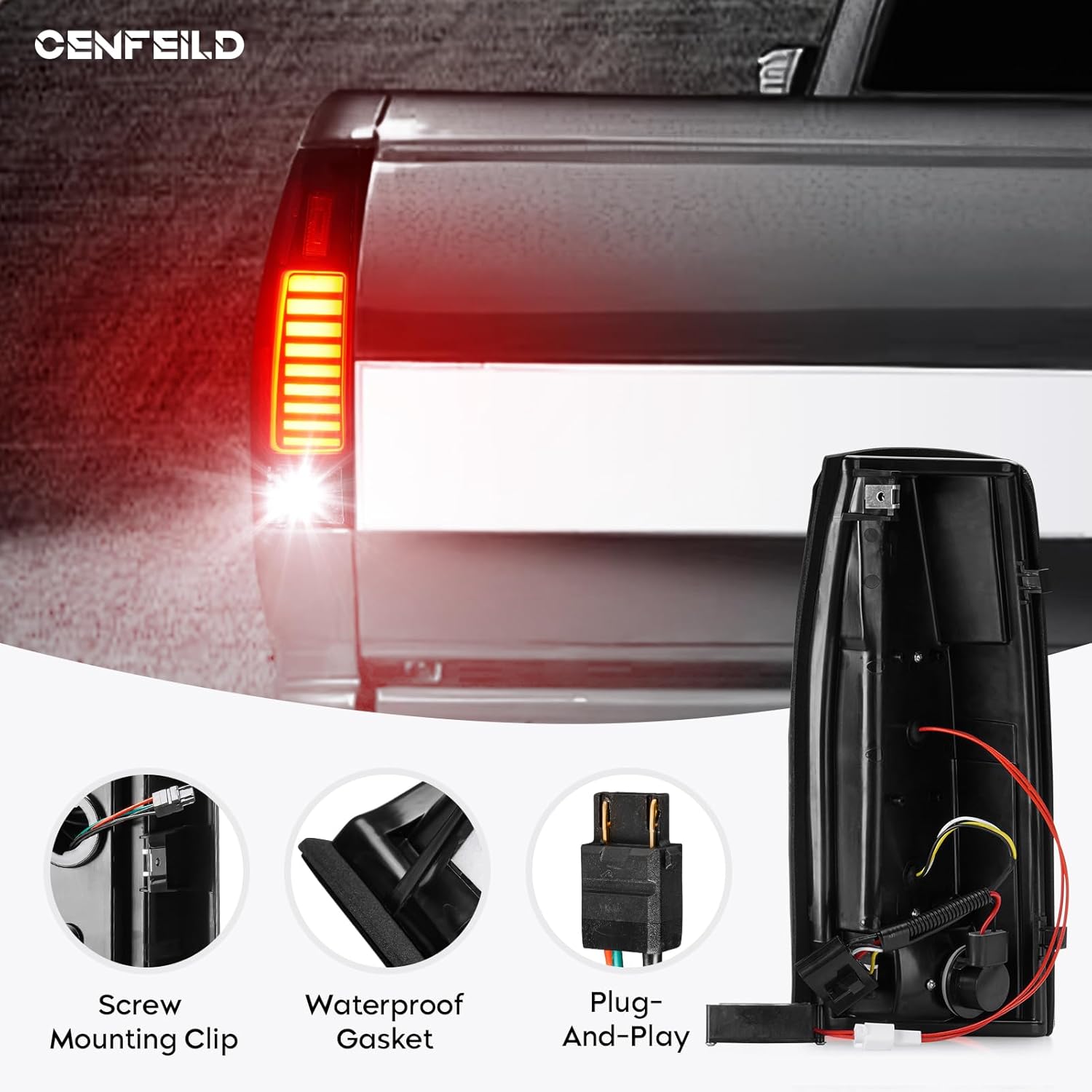 LED Tail Light Assembly Fit for Chevy & GMC C/K 1500 88-99, C/K 2500 3500 88-00, C1500 C2500 Suburban 92-99, for Silverado 94-98, Tahoe 95-99, Blazer 92-94, for Yukon 92-00, Smoked Lens